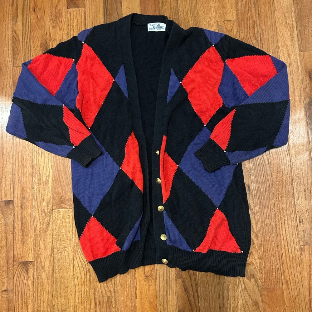 VTG Hasting & Smith 80’s Colorblock Sweater Women's plus size Cardigan 2XL